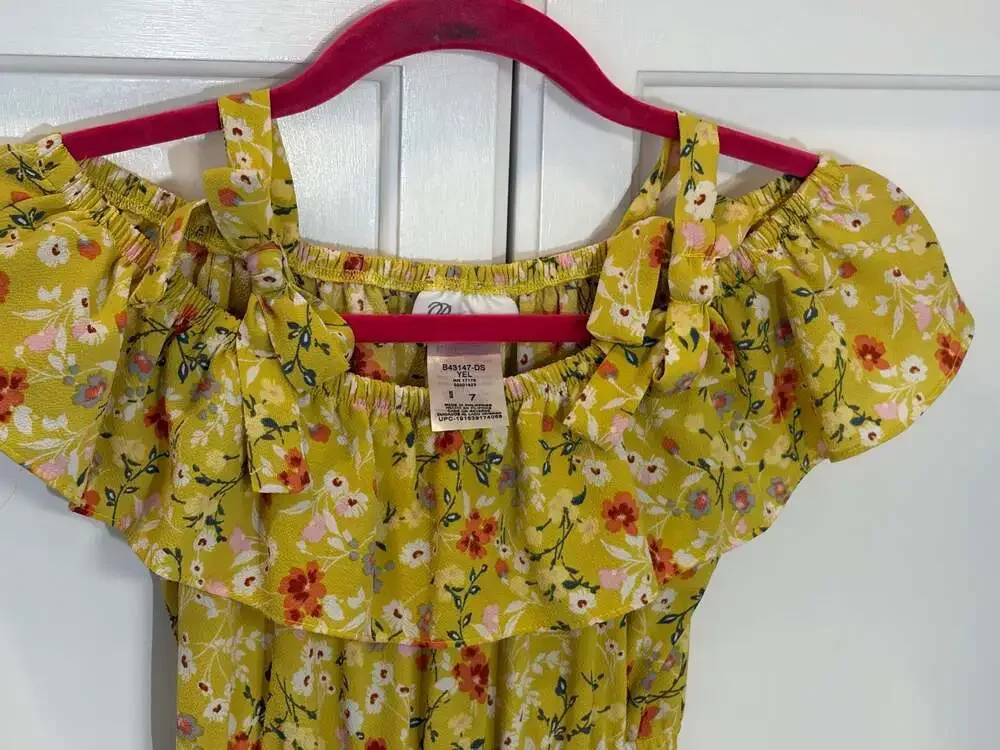 Bonnie Jean Girls Yellow Floral Cold Shoulder Ruffle Maxi Dress Size 7